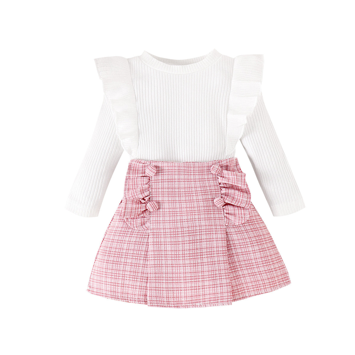 Cross-border Sunken Stripe Long Sleeve Classic Style Plaid Short Skirt Two-piece Set