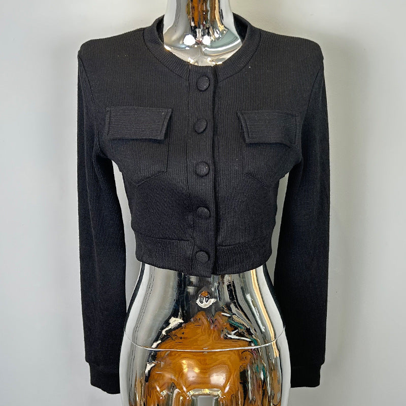 Women's Fashion Long Sleeve Knit Crop Top