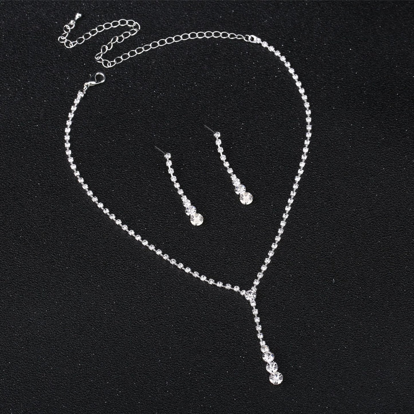 Silver Water Drop Necklace Earrings Two-piece Set Combination  (Available)