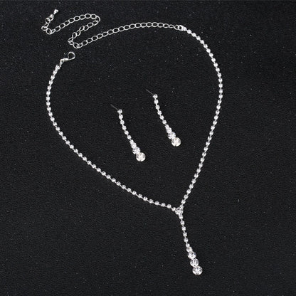 Silver Water Drop Necklace Earrings Two-piece Set Combination  (Available)