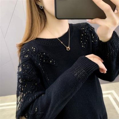 Pullover Lace Bottoming Shirt Long Sleeve Loose Hollow Knitted Sweater For Women
