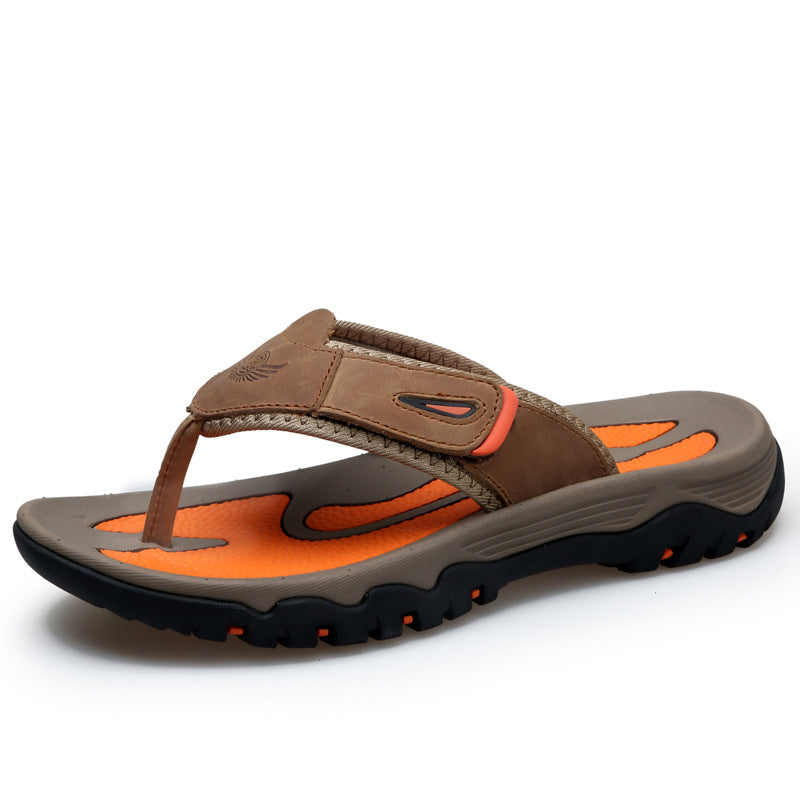 Large Dock Layer Cowhide Men's Flip-flops (Available)