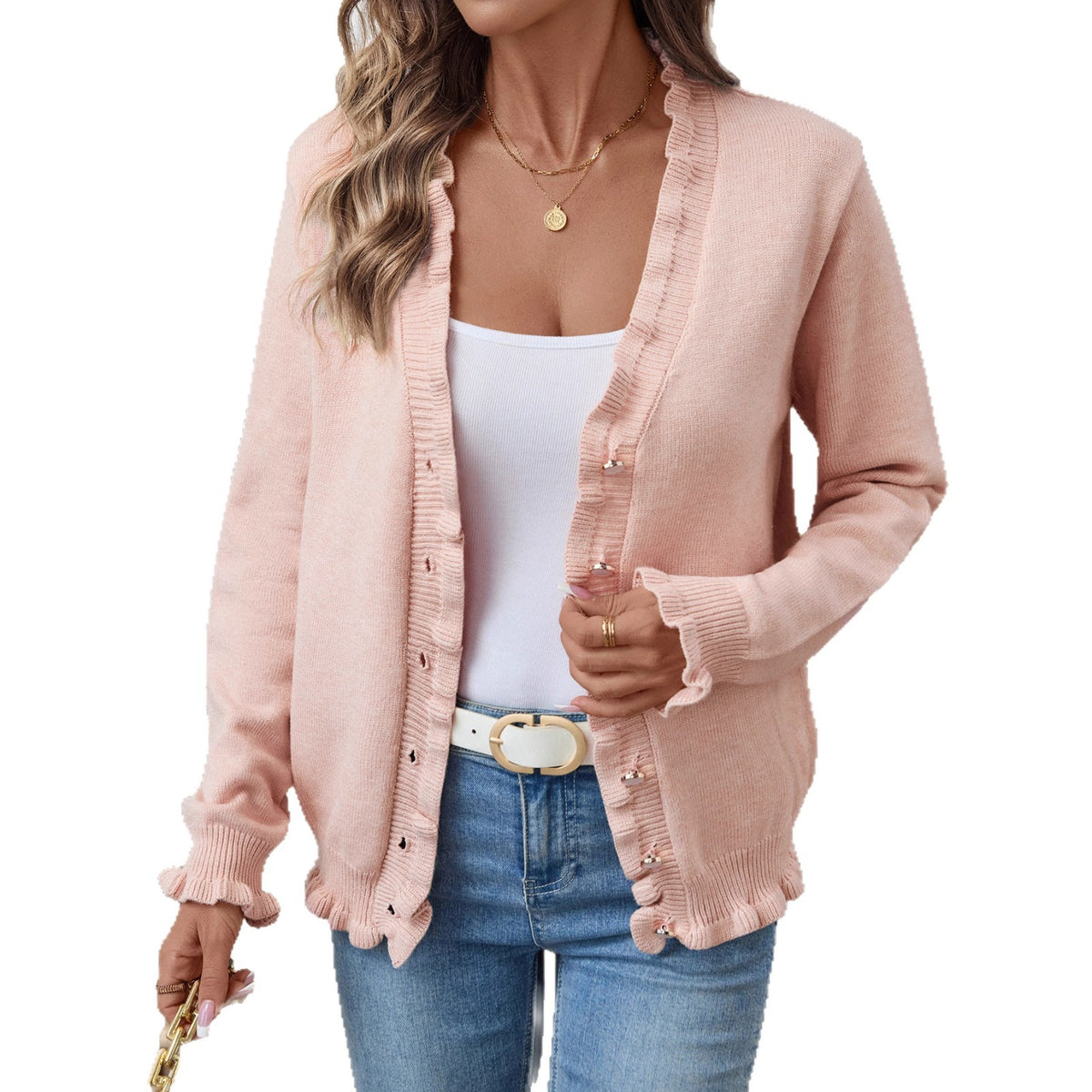 Fashion Elegant Wooden Ear Button Sweater Top