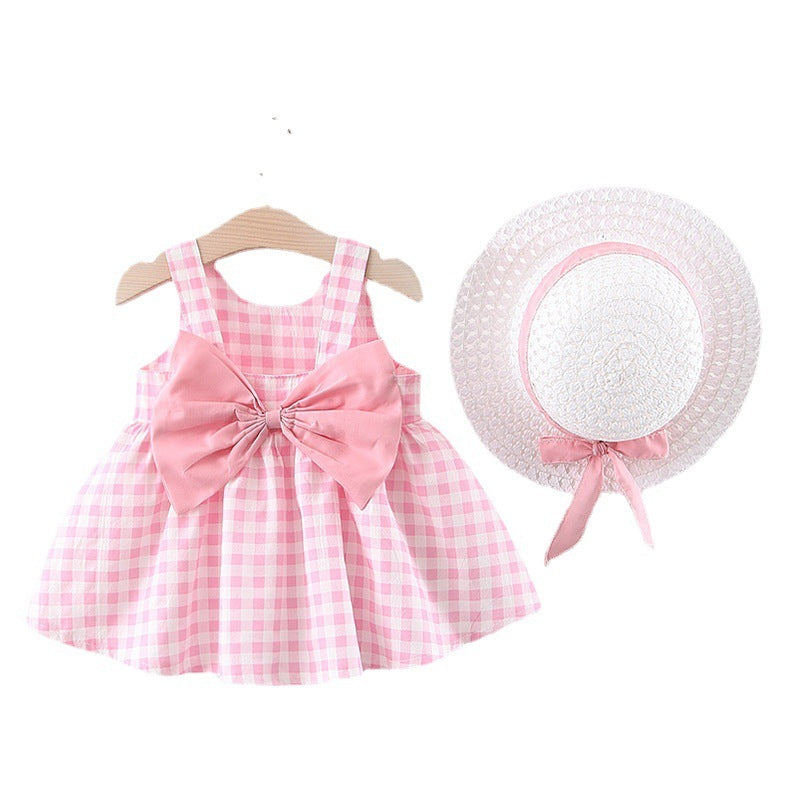 Baby Girl Plaid Skirt Fashion Girl Skirt Free Straw Hat ( Available )