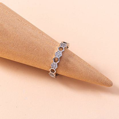 European and American cross-border rings Fashion personality opening adjustable micro-inlaid zircon honeycomb ring jewelry ring accessories