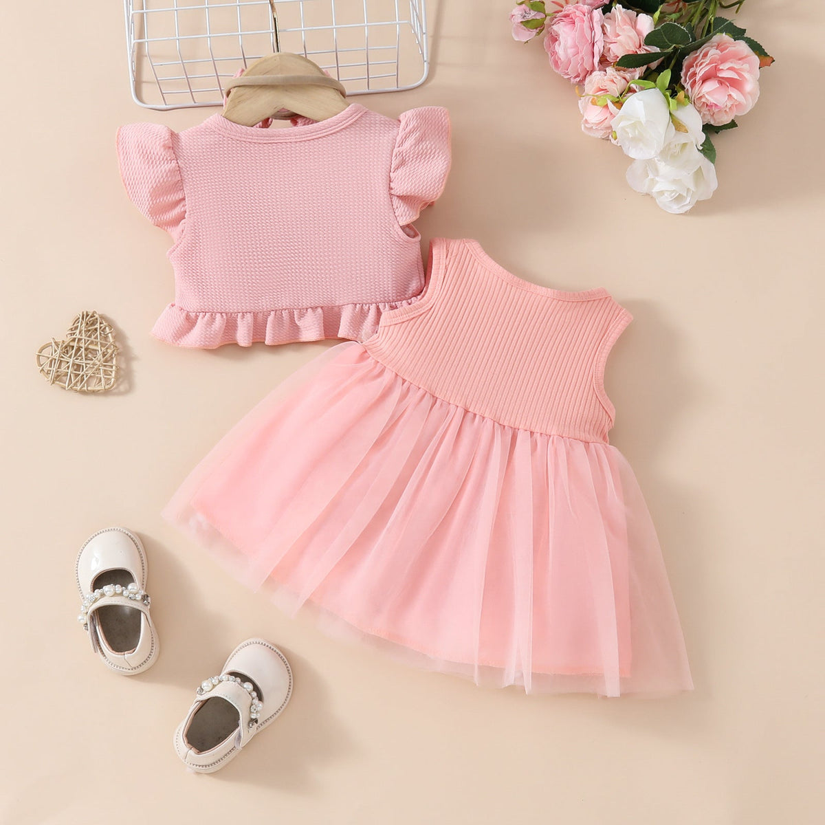 Girls' Sleeveless Short Top Mesh Dress