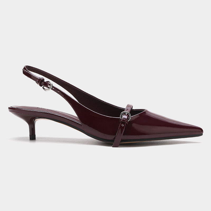 Wine Red Retro Style Pointed Toe Slingback Strap Mules Shoes (Available)