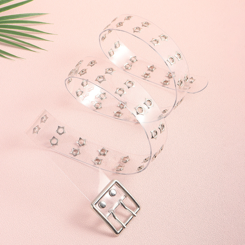 Men's And Women's Punk Style Perforated Belt Waist Chain Accessories Transparent Double Breasted Star Hollow Belt Denim Belt Trend Item