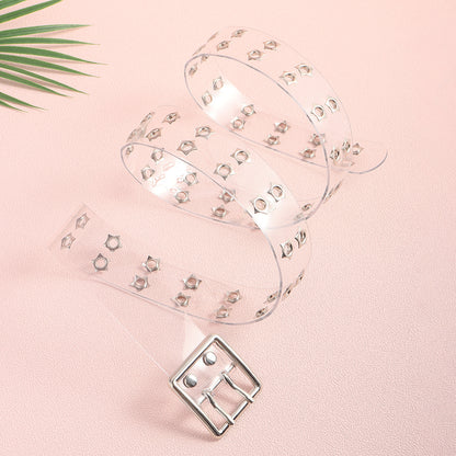 Men's And Women's Punk Style Perforated Belt Waist Chain Accessories Transparent Double Breasted Star Hollow Belt Denim Belt Trend Item