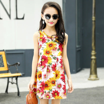 Girls' Rayon Breathable Print Beach Dress