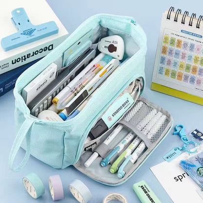 Fashion Double Canvas Multifunctional Pencil Case