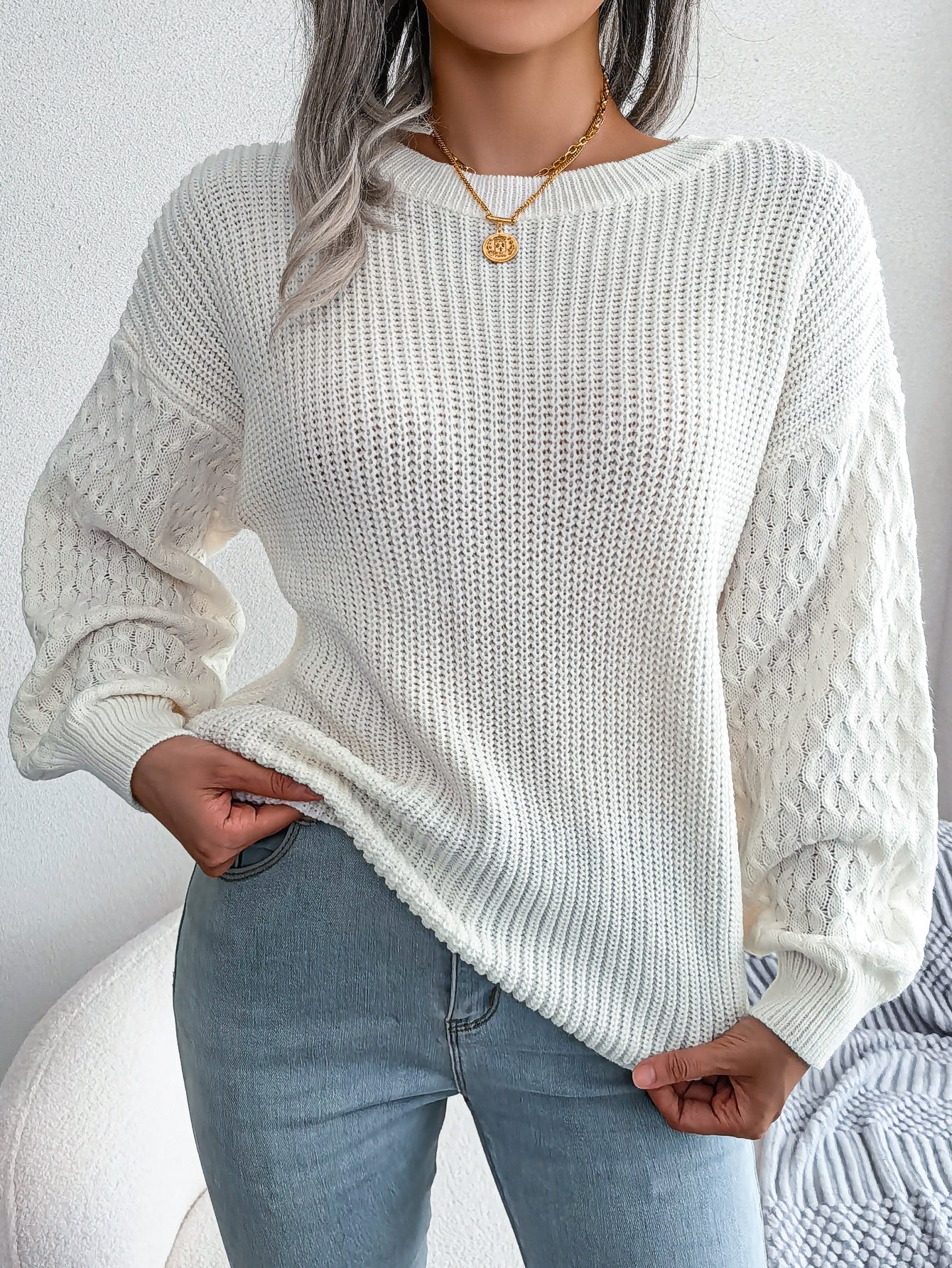 Casual Lantern Sleeve Knitted Sweater