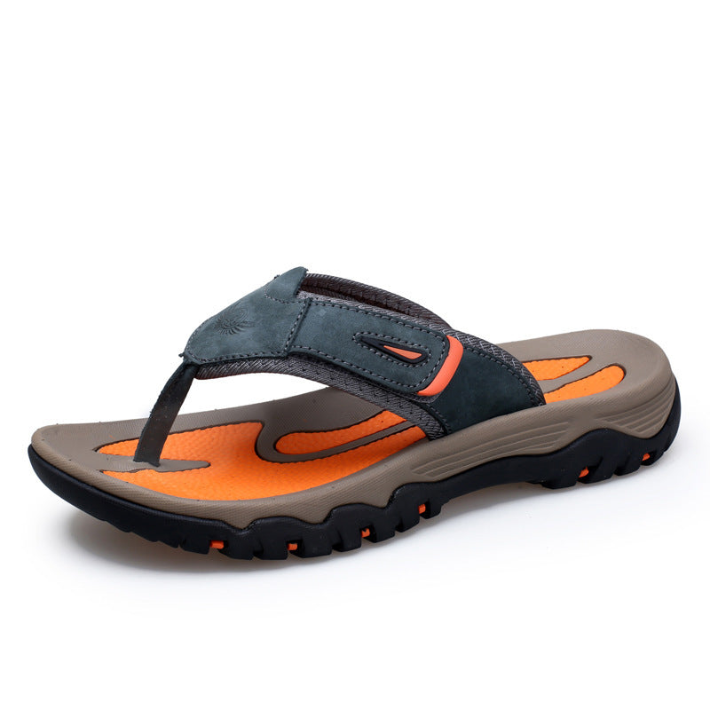 Large Dock Layer Cowhide Men's Flip-flops (Available)