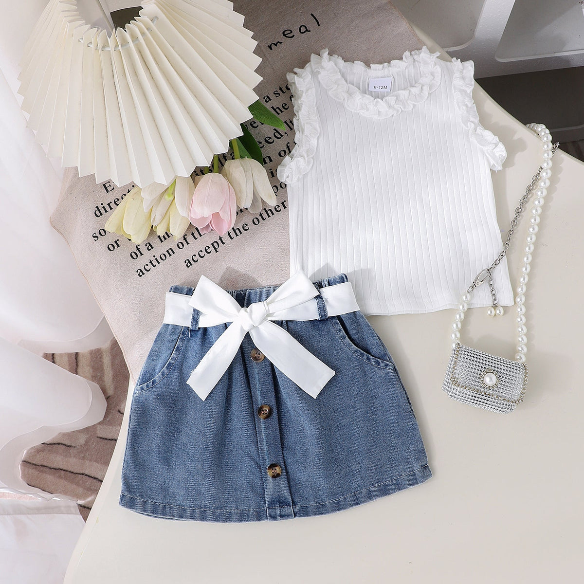 Summer Denim Skirt Belt Three-piece Set (Available)