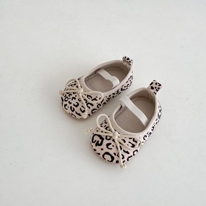 Spring And Autumn Infant Baby Girl Soft Bottom Toddler Shoes Hu Die Knot Leopard Print Round Toe Shoes