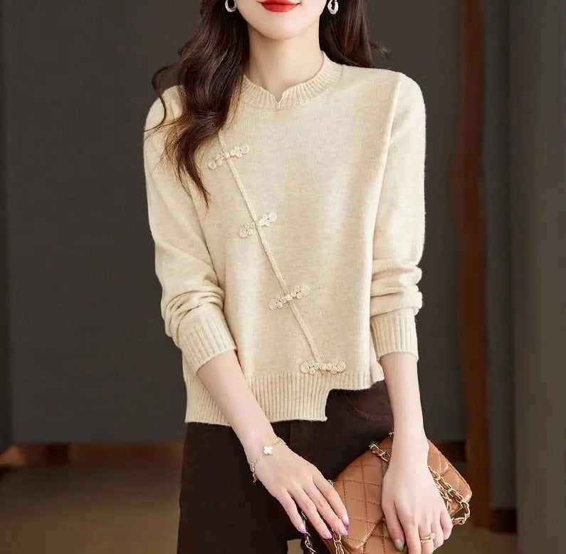 Red Thickened Knit Sweater New Irregular Temperament