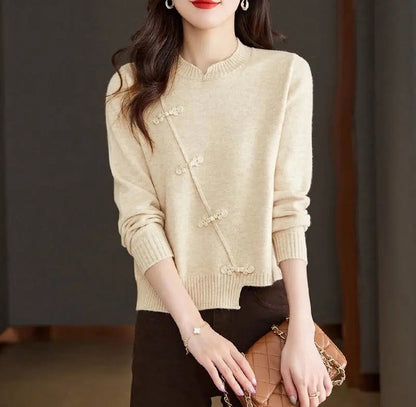 Red Thickened Knit Sweater New Irregular Temperament