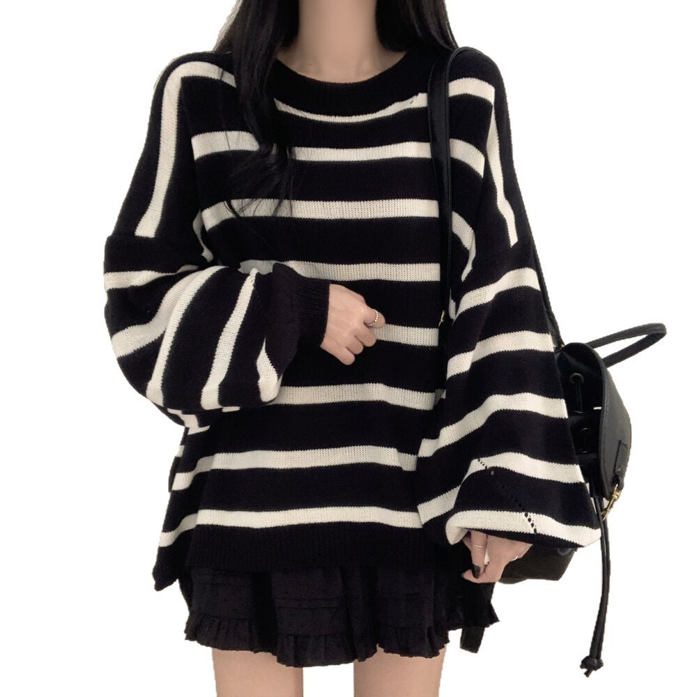 Sweater Idle Style Loose Striped Pullover Long Sleeve Sweater