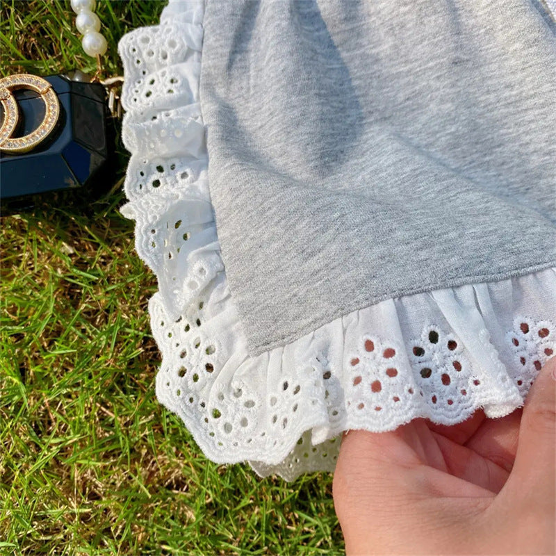 Girls' Cotton Summer Short Sleeve Shorts Suit (Available)