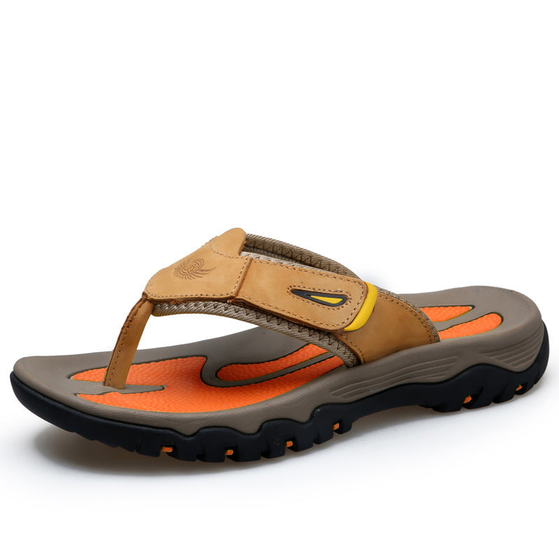 Large Dock Layer Cowhide Men's Flip-flops (Available)