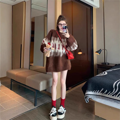 Loose And Lazy Style Thickened Red Sweater