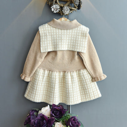 Girls' Fashion Personality Preppy Sweater Dress