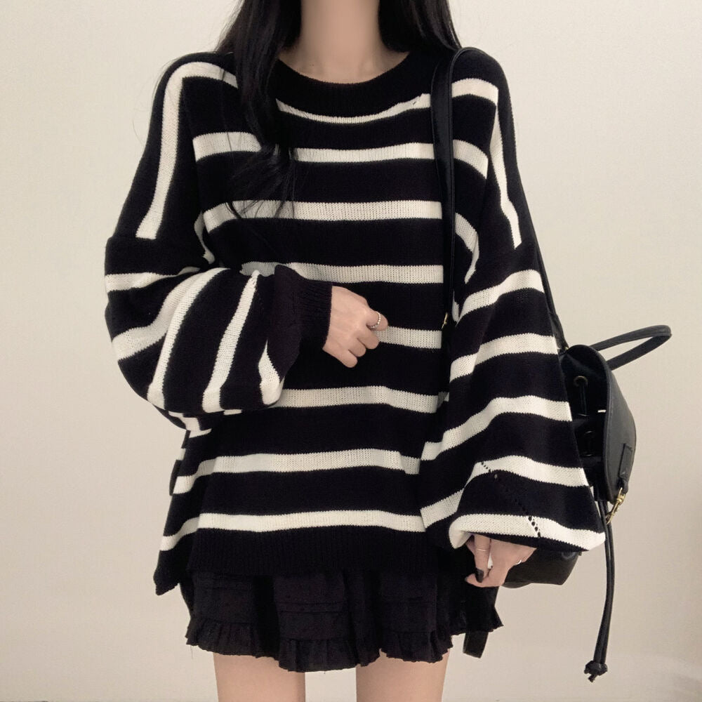 Sweater Idle Style Loose Striped Pullover Long Sleeve Sweater