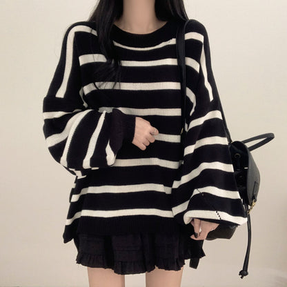 Sweater Idle Style Loose Striped Pullover Long Sleeve Sweater
