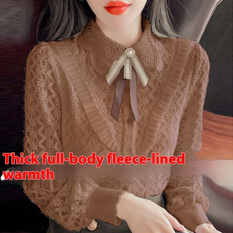 Lace Bottoming Shirt Women's Fashion Relaxed-fit Doll Collar Slimming