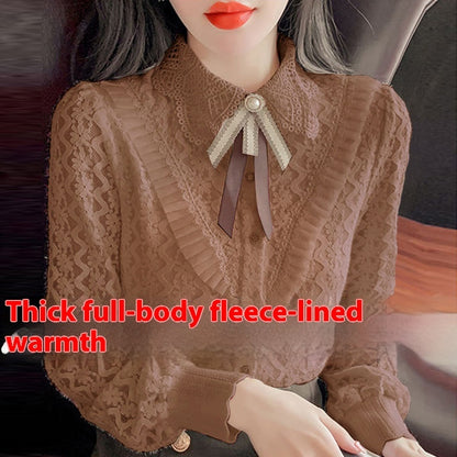 Lace Bottoming Shirt Women's Fashion Relaxed-fit Doll Collar Slimming