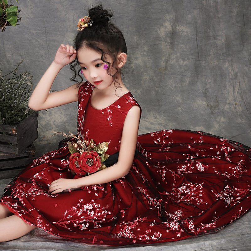 Mesh Print Dress Handmade Three-dimensional Flower Performance Skirt