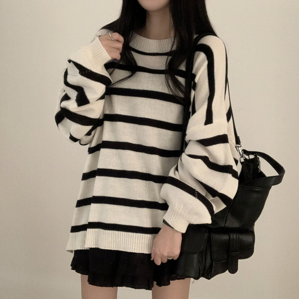 Sweater Idle Style Loose Striped Pullover Long Sleeve Sweater