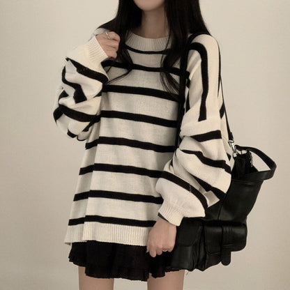 Sweater Idle Style Loose Striped Pullover Long Sleeve Sweater