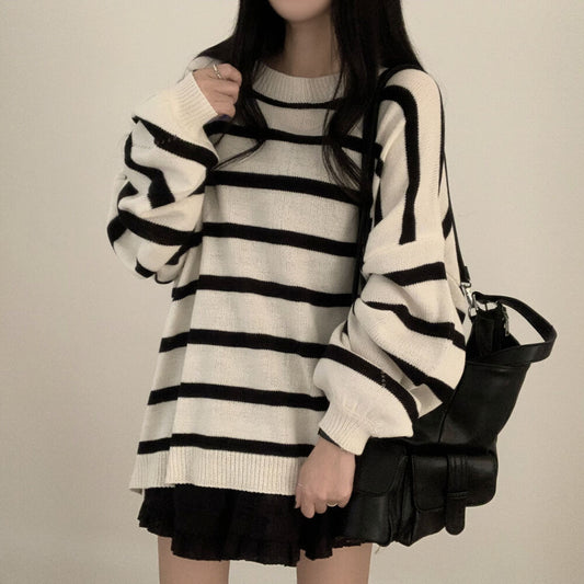 Sweater Idle Style Loose Striped Pullover Long Sleeve Sweater