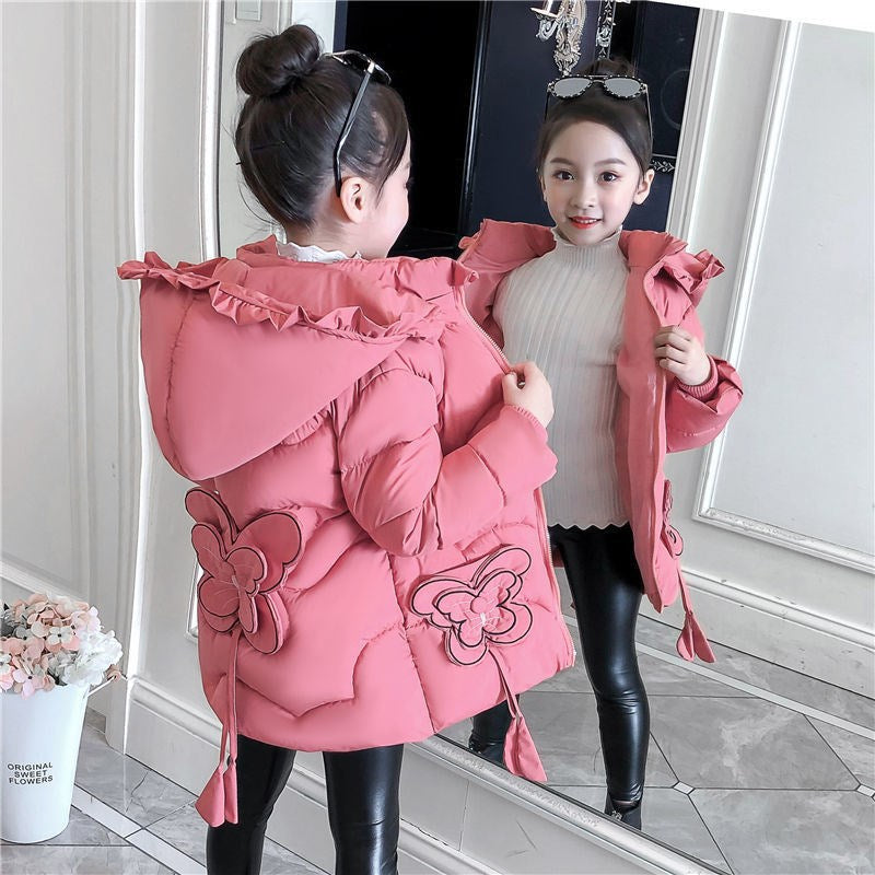 Korean Style Western-style Jacket Children's Down Padded Jacket Girl Mid-length Baby