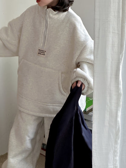 Winter Clothes For Boys And Girls Korean-style Labeling Half Zipper Two-piece Set