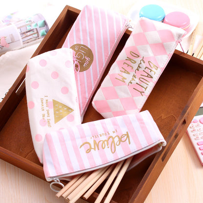 Grid Pencil Case Student Stationery Box Creative Large Capacity Simple Canvas Stationery