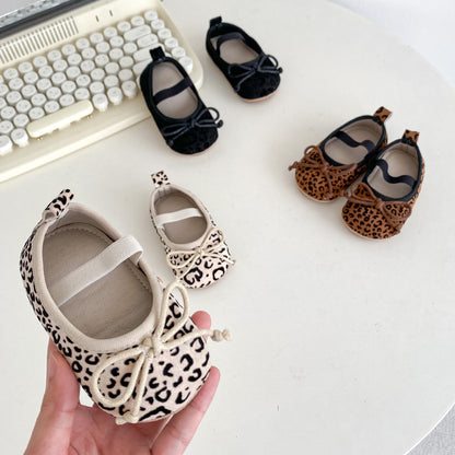 Spring And Autumn Infant Baby Girl Soft Bottom Toddler Shoes Hu Die Knot Leopard Print Round Toe Shoes