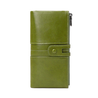 Oil Wax Leather Double Zipper Long European And American New Retro Anti-theft Swiping Women's Wallet