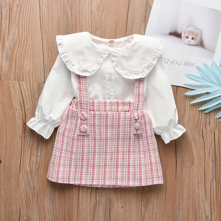 Season Skirt Set Two Pieces Long Sleeve Check Korean Version