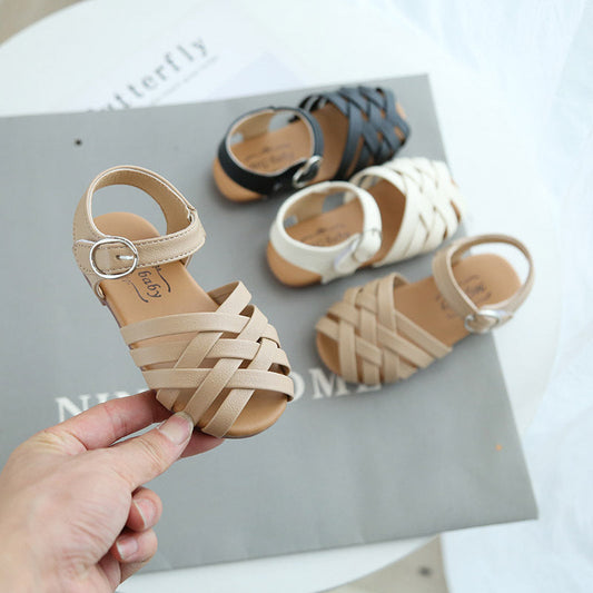 Kids Buckle Toe Soft Sole Woven Sandals[available]