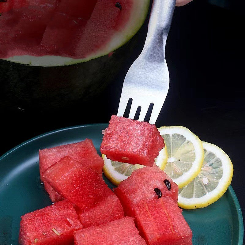 2 In 1 Watermelon Fork Slicer Multi-purpose Stainless Steel Watermelon Slicer Cutter Kitchen Fruit Cutting Fork Fruit Divider Kitchen Gadgets (Available)