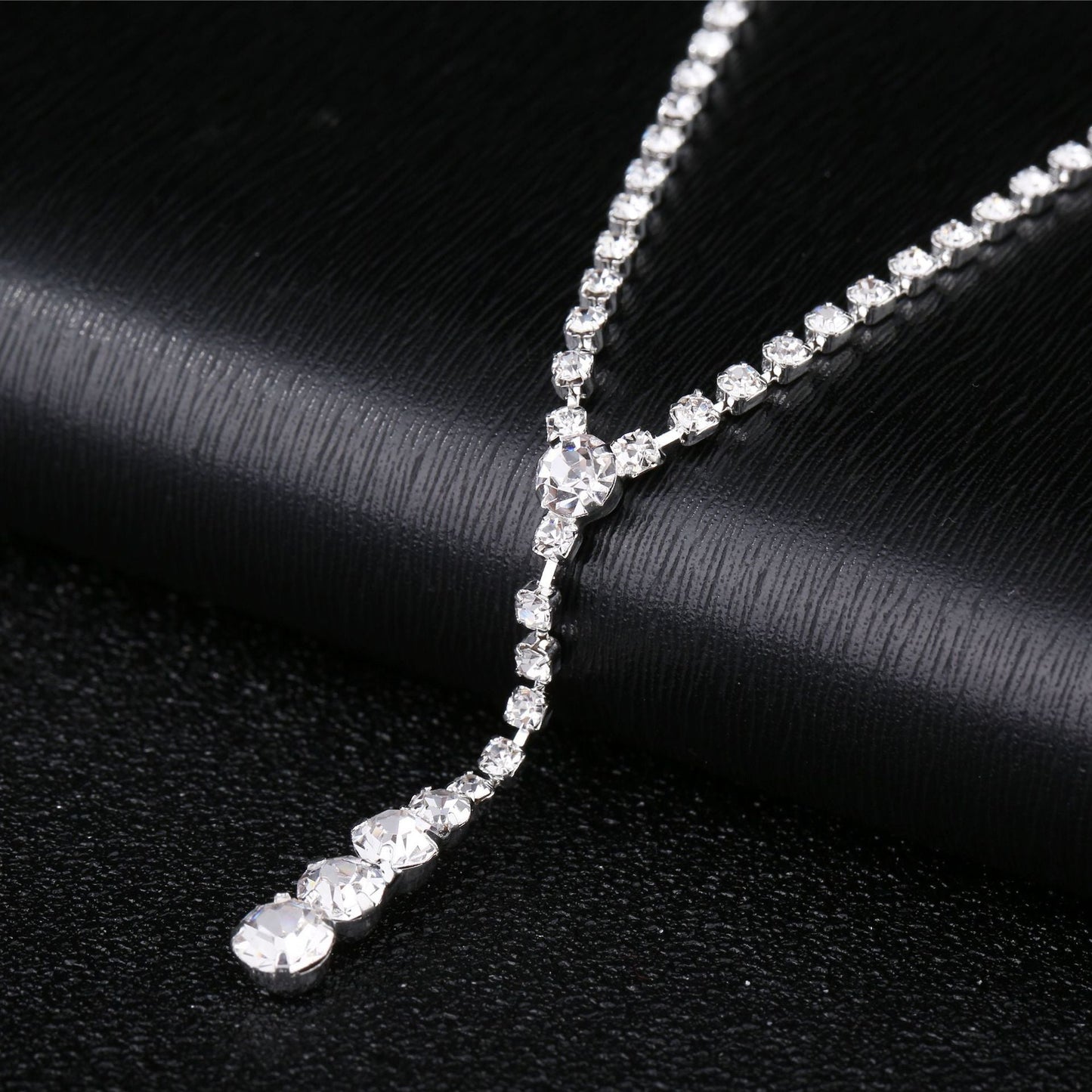 Silver Water Drop Necklace Earrings Two-piece Set Combination  (Available)