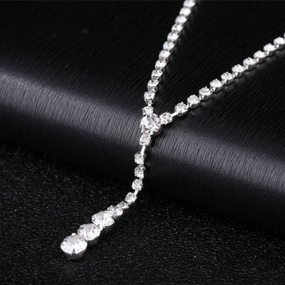 Silver Water Drop Necklace Earrings Two-piece Set Combination  (Available)