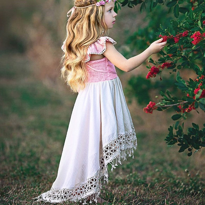 small fly sleeve child dress female irregular Fan Lou