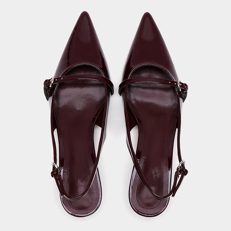 Wine Red Retro Style Pointed Toe Slingback Strap Mules Shoes (Available)