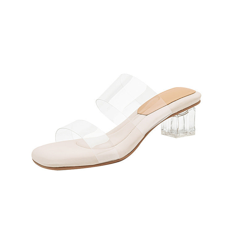 Slip-on Sandals Women's Summer Wear Crystal Shoes Chunky Heel