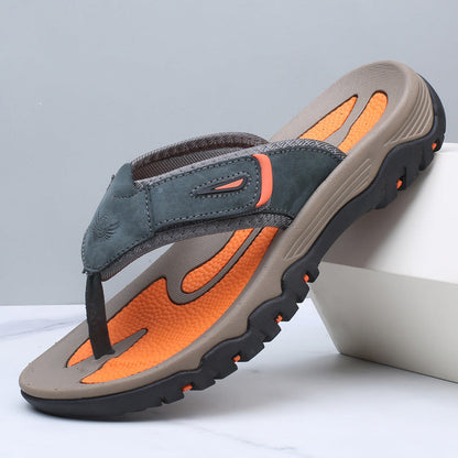 Large Dock Layer Cowhide Men's Flip-flops (Available)