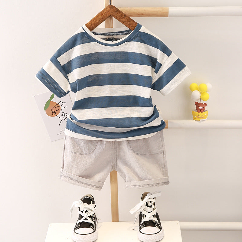 Boys' Summer Fashion Casual Striped Short Sleeve Suit (Available)