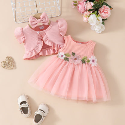 Girls' Sleeveless Short Top Mesh Dress